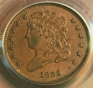 1832 Half Cent Pcgs Au58 Light Brown Beauty,  Cohen 3 Chn