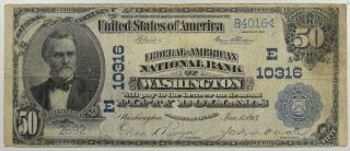 1902 $50 National Washington,  Dc Chtr 10316 - F - 698 Forbidden Title Fn