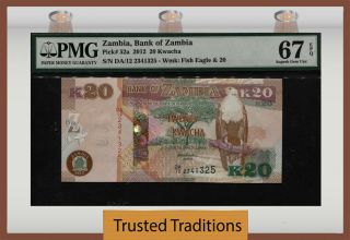 Tt Pk 52a 2012 Zambia Bank Of Zambia 20 Kwacha " Fish Eagle " Pmg 67q None Finer