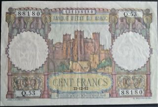 French Morocco 100 Francs 1952 P 45 Crisp Gvf Africa
