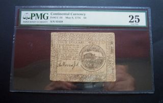 Grandp Jm 494 - Continental Currency - $4.  00 - May 9,  1776 - Fr Cc - 34 - 25 Vf