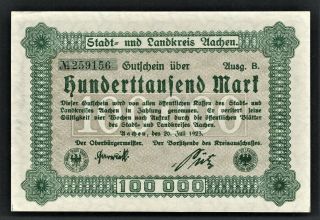 Vad - Aachen - 100,  000 Mark Inflation Note - 1 Unc