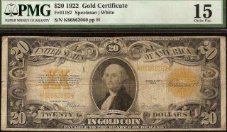 Large 1922 $20 Dollar Bill Gold Certificate Coin Note Paper Money Fr 1187 Pmg