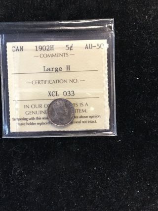 1902h (lg H) Canada Five Cents Iccs Au Key Date Coin