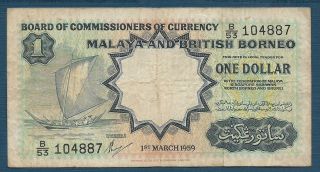 Malaya And British Borneo 1 Dollar,  1959,  Vf