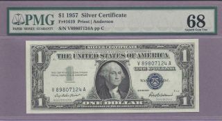 1957 $1 Silver Certificate Fr 1619 (va Block) " None Higher " Pmg Epq 68