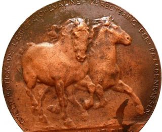 Antique Bronze Art Medal A Couple Of Horses By J.  Lagae 1934