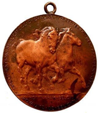 ANTIQUE BRONZE ART MEDAL A COUPLE OF HORSES by J.  LAGAE 1934 2