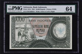 1964 Indonesia Bank 10000 Rupiah Pick 101b Pmg 64 Choice Unc