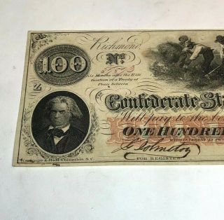 1862 $100 Confederate (Slaves/Cotton) Note No Pin Holes 2