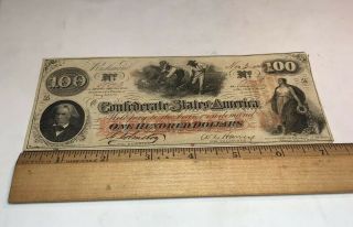 1862 $100 Confederate (Slaves/Cotton) Note No Pin Holes 8