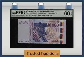Tt Pk 318cq 2017 West African States / Burkina Faso 10000 Francs Pmg 66q Gem Unc