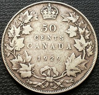 1929 Canada Silver 50 Cent Half Dollar -