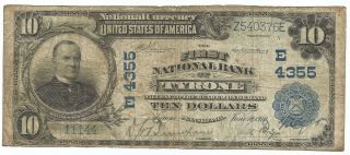 $10 National Currency 1902 - Pb Ch 4355 - 1st Nb,  Tyrone,  Pa - Fine