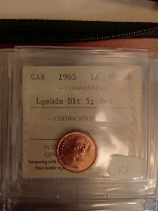 1965 Canada 1 Cent Penny Ms - 65 Iccs Graded Lgebds B1t 5; Red Pb 696