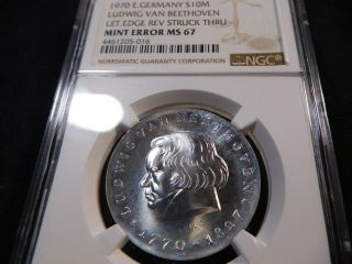 Z26 Germany East Ddr 1970 Silver Beethoven 10 Marks Ngc Error Ms - 67