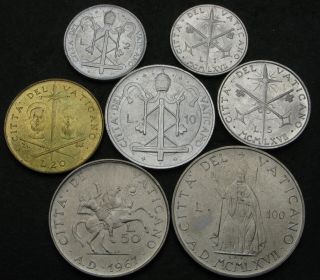Vatican 1,  2,  5,  10,  20,  50,  100 Lire 1967 - Paul Vi.  - 7 Coins.  - 2544