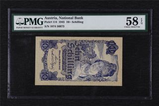 1945 Austria National Bank 10 Schilling Pick 114 Pmg 58 Epq Choice About Unc