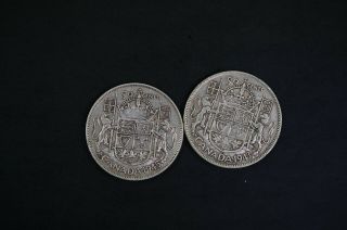 Canada 1943,  1945 Kgvi 50c Silver F/vf Two Coins (v471)