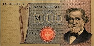 1977 Italy 1000 Lire Banknote,  Pick 101c,  Au/unc.