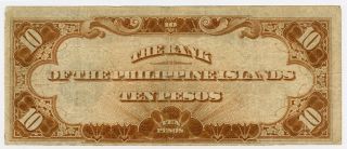 PHILIPPINES 1928 ISSUE 10 PESOS BANKNOTE SCARCE CRISP VF.  PICK 17. 2