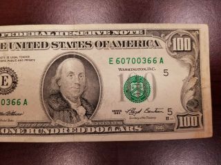 Series 1993 US One Hundred Dollar Bill $100 Richmond E60700366A 3