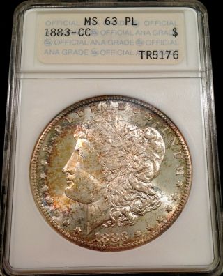 1883 Cc Morgan Silver Dollar Ms 63 Pl Old Ana Holder Color Toning Anacs