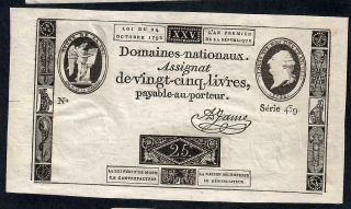 25 Livres Assignat From France Xf