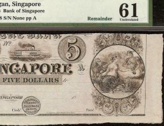 Unc 1830s $5 Dollar Singapore Michigan Bank Note Currency Paper Money Pmg 61