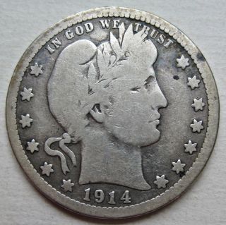 U.  S.  1914 Barber 90 Silver Quarter Coin (km 114)