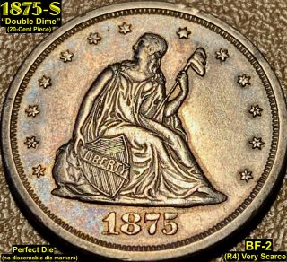 1875 - S 20 - Cent Piece (" Double Dime ") Bf - 2 (r4) Very Scarce Au