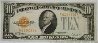 10 Dollar American Gold Certificate 1928 14a Crispy Scarce Bank Note