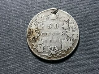 1901 Canada 50 Cents Queen Victoria Old Silver Coin