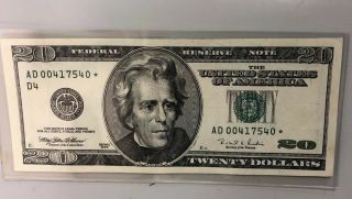 1996 20 Dollar Federal Reserve Note Error Star Note Ink Smear On Reverse