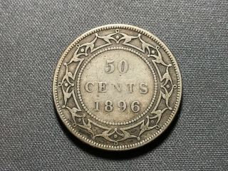 1896 Newfoundland Canada 50 Cents Queen Victoria Old Silver Coin - Shape
