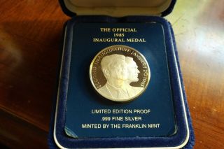 1985 " Official ".  999 Silver Inaugural Medal - President Ronald Reagan