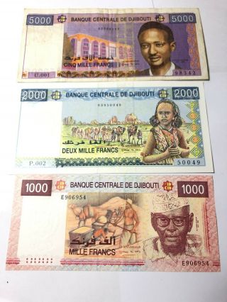 Djibouti Banknotes; 1000,  2000,  5000 Francs