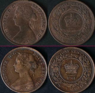 Canada Brunswick 1861 One Cent,  Nova Scotia 1861 One Cent - Coins
