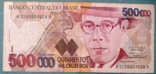 Brazil 500000 500 000 Cruzeiros Note,  P 235 B,  Issued 1993,  Signature 30