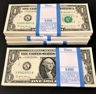 100 One Dollar Bills $1 Us Money Consecutive Bep Pack 2017 K/b Dallas
