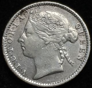 Wonderful 1887 Straits Settlement Malaysian Silver 10 Cent Coin.