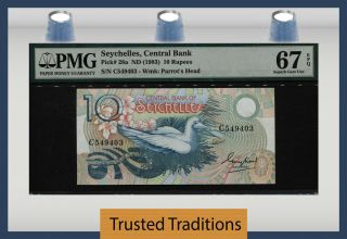 Tt Pk 28a 1983 Seychelles Central Bank 10 Rupees " Redfooted Booby " Pmg 67 Epq