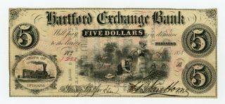 1858 $5 The Hartford Exchange Bank - Indiana Note W/ Clawson 