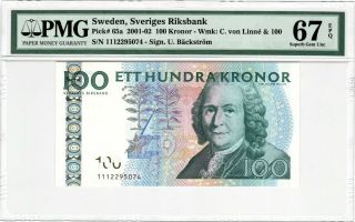 Sweden 100 Kronor 2001 P - 65a Pmg Gem Unc 67 Epq