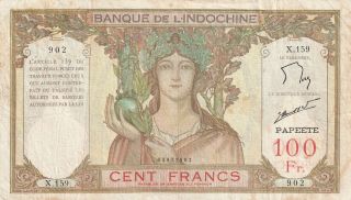 Tahiti 100 Francs Banknote Nd (1939 - 65) P.  14d Almost Fine