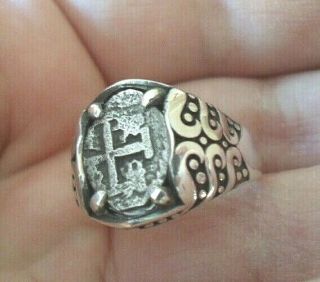 1/2 Reales Silver Spanish Treasure Cob Coin Sterling Custom Ring Sz (11)