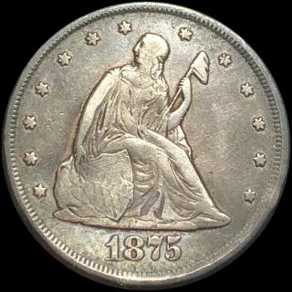 1875 - Cc Twenty Cent Piece Lightly Circulated Rare Carson City Silver Seated 20c