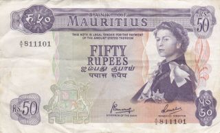 50 Rupees Fine Banknote From British Colony Of Mauritius 1967 Pick - 33c