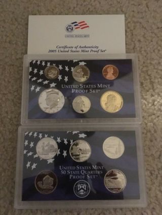 2005 S US Proof 11 Coin Set and separate 2005 S US Quarter Proof 5 coin set 2