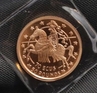 1991 Gibralter Gold 70 Ecu 50 Pound Coin